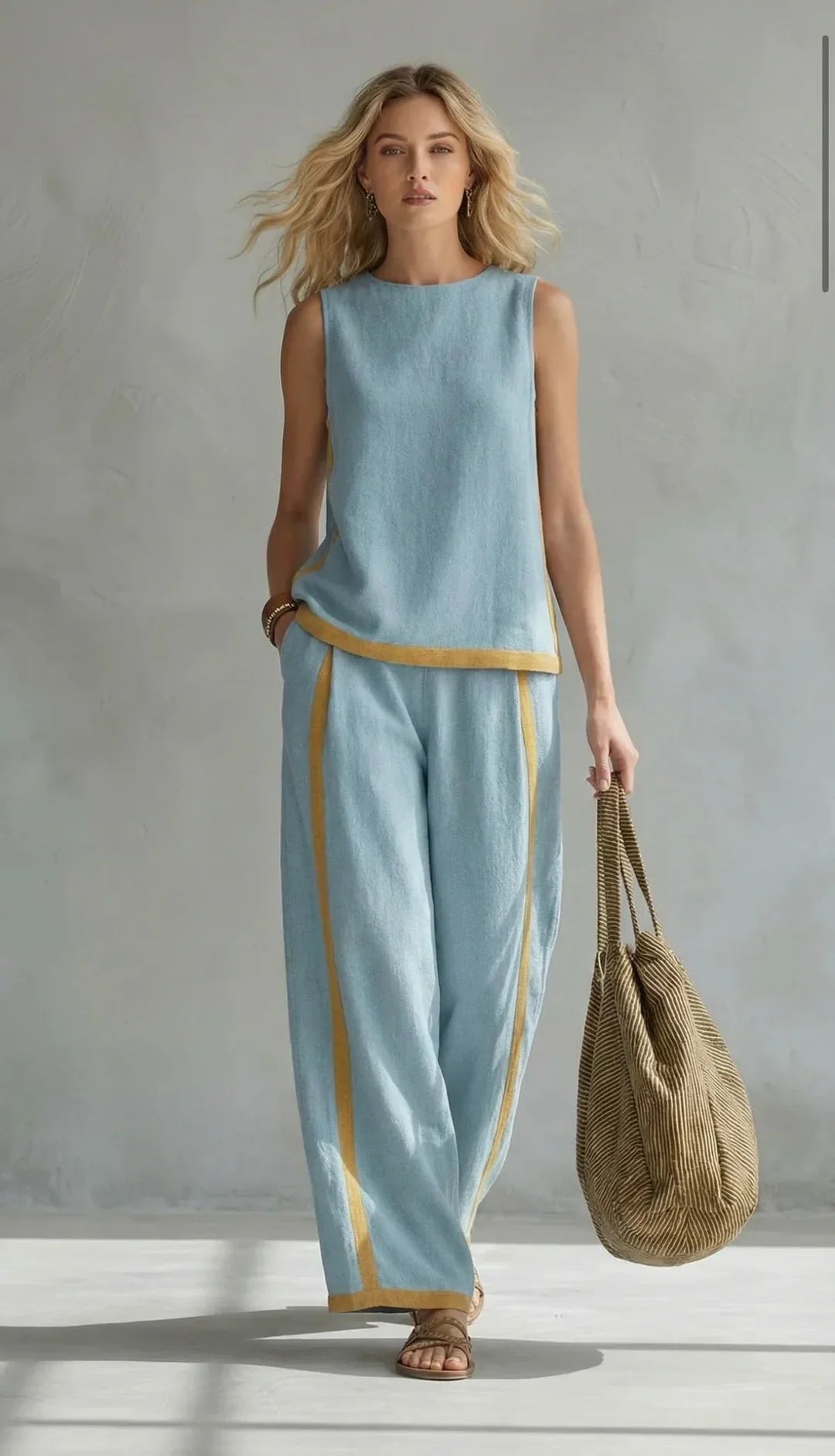 Conjunto de rayas y lino