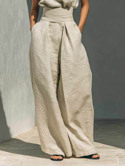 Conjunto de algodón y lino con top sin mangas y pantalón ancho