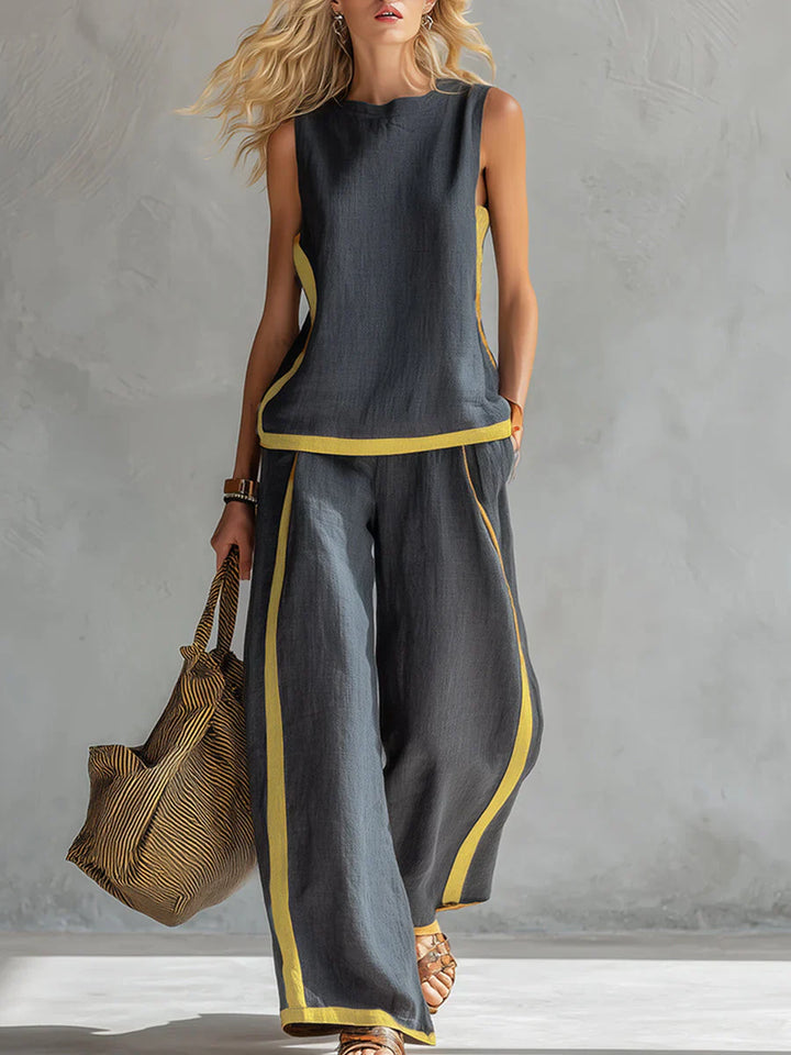 Conjunto de rayas y lino