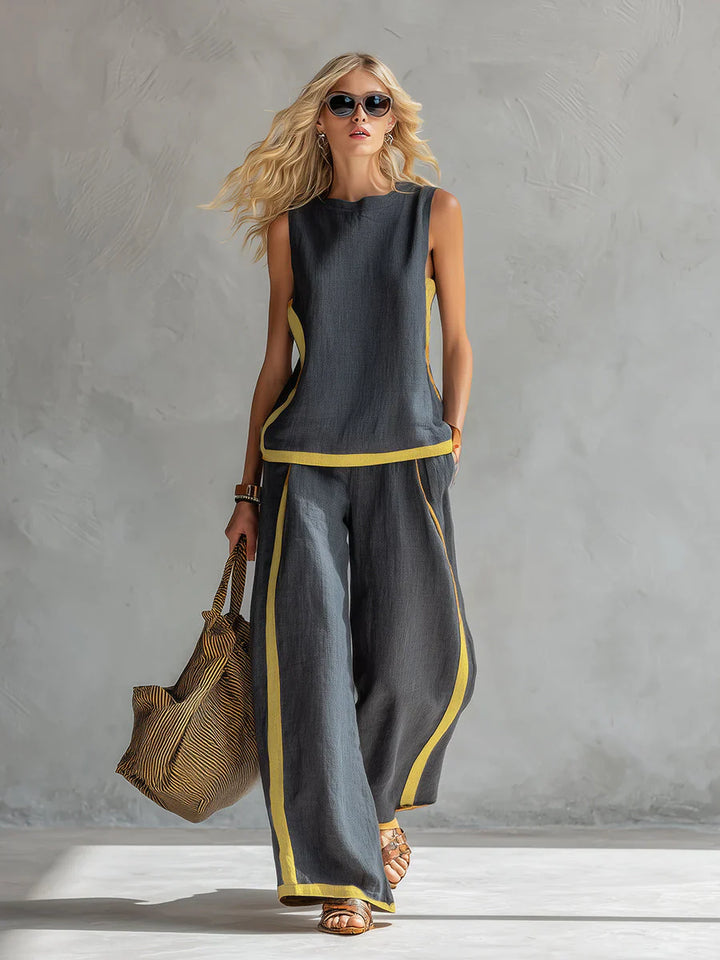 Conjunto de rayas y lino