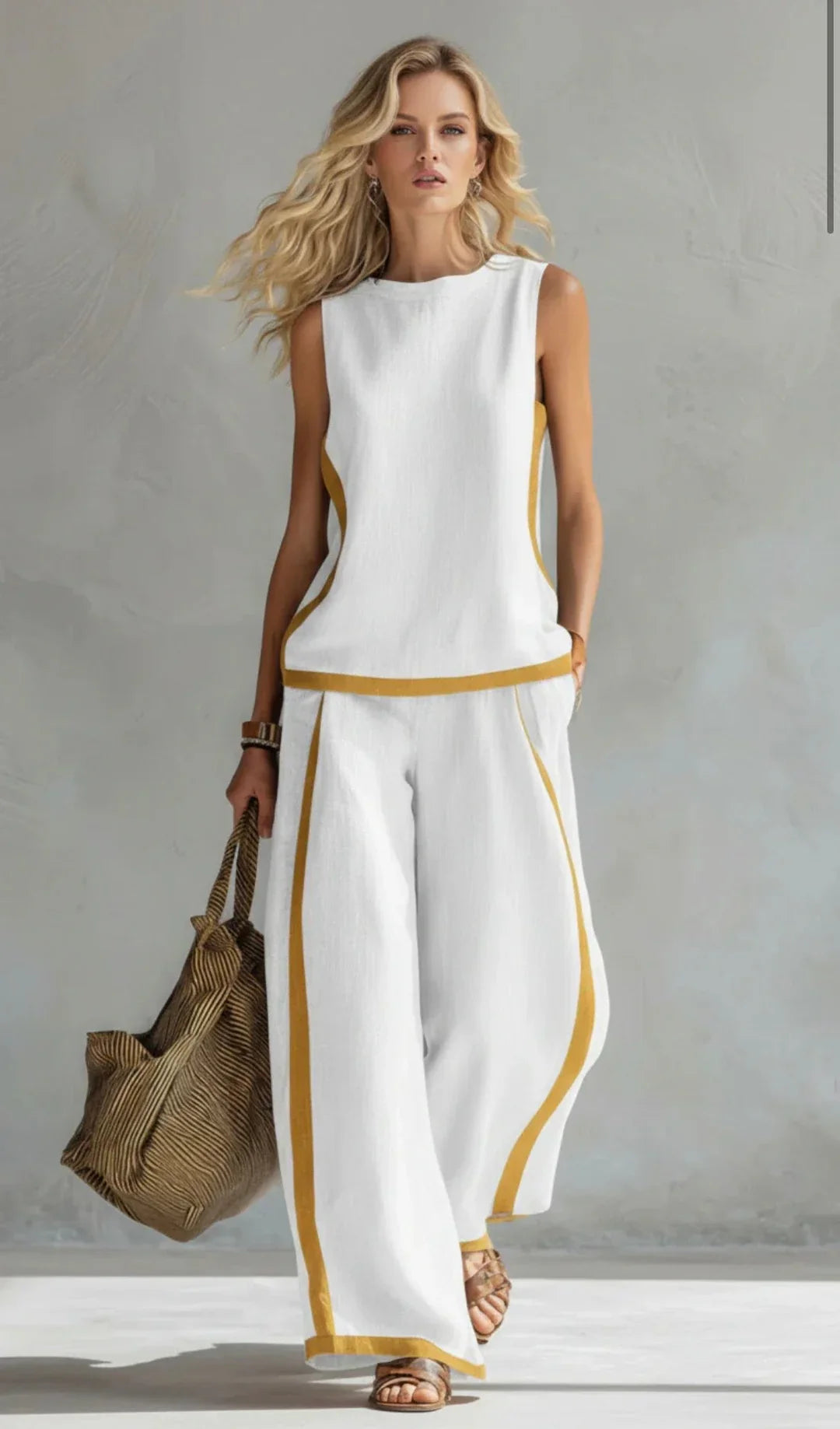 Conjunto de rayas y lino