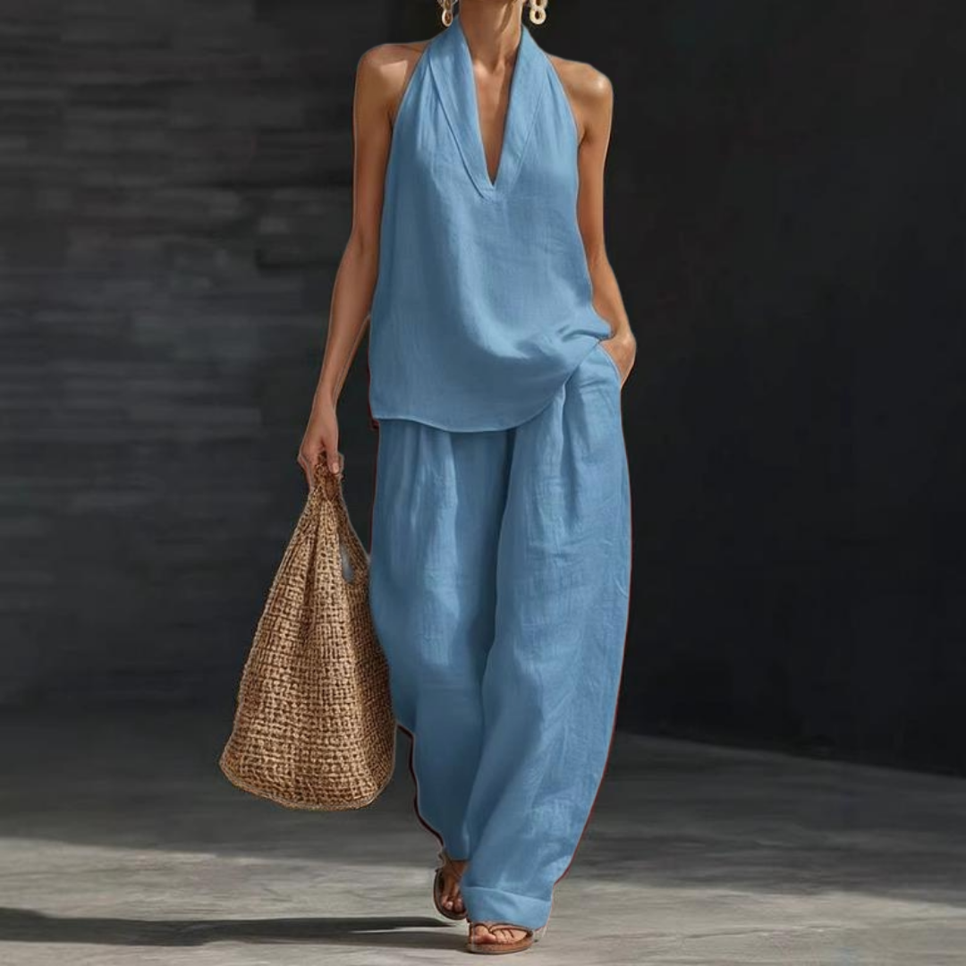 Conjunto Elegante de Dos Piezas con Textura de Lino
