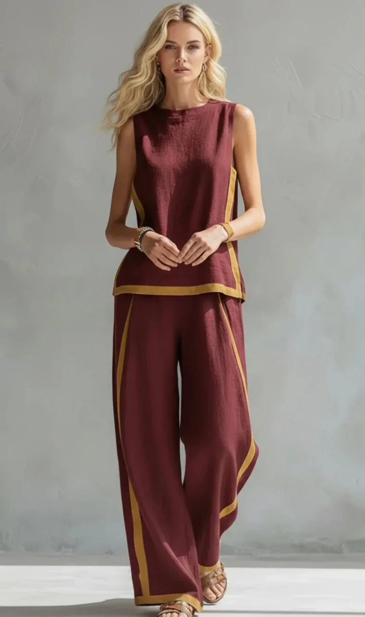 Conjunto de rayas y lino