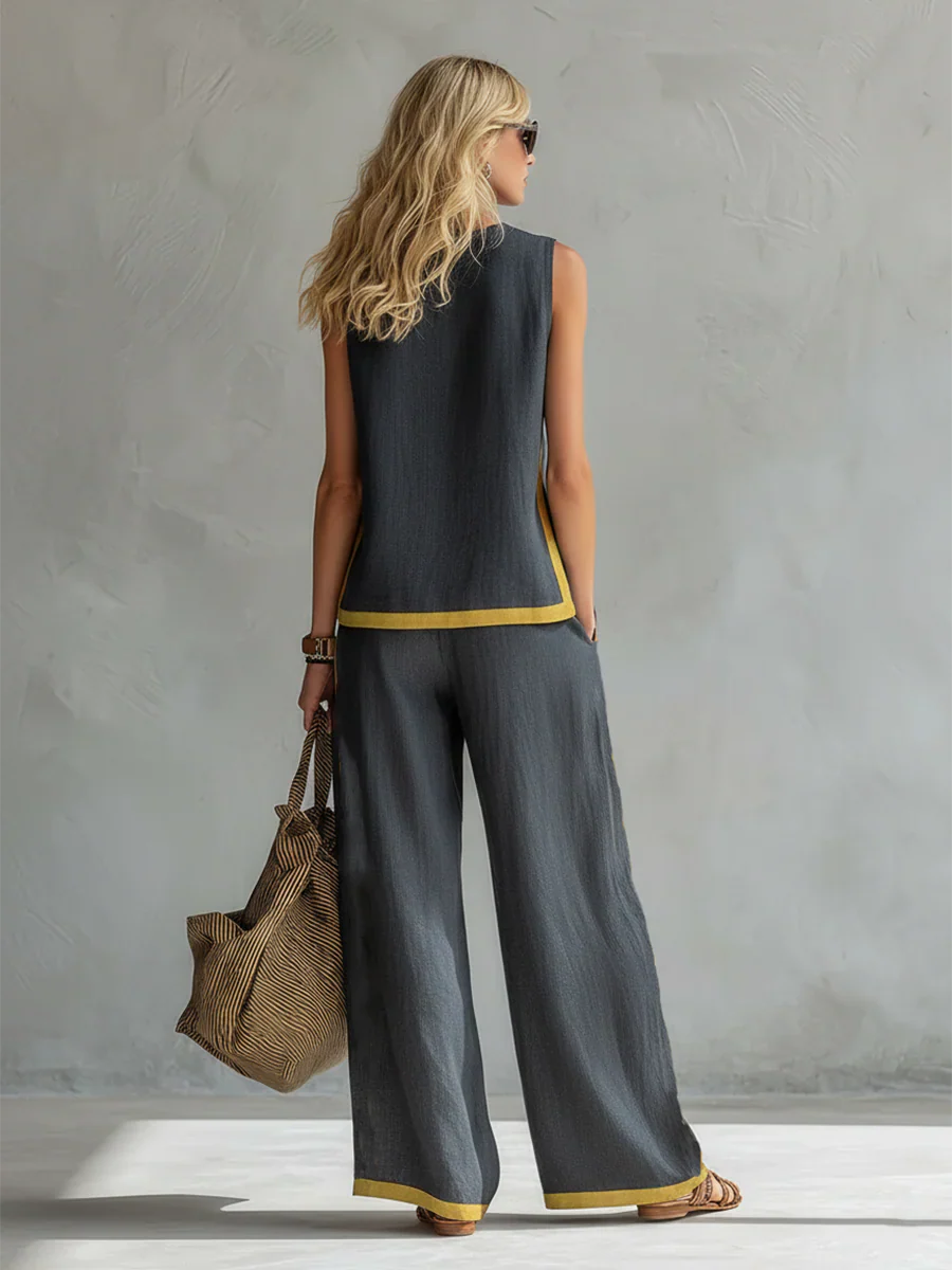 Conjunto de rayas y lino
