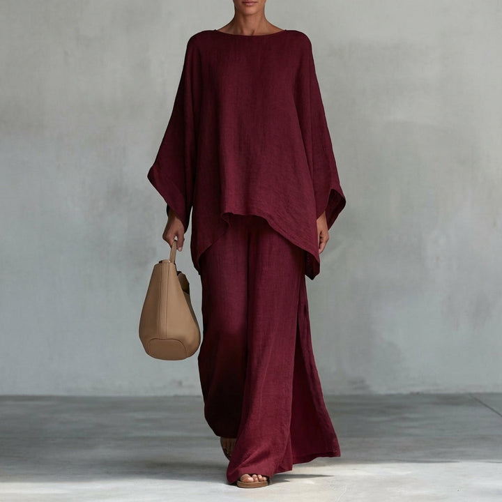 Conjunto Elegante de Dos Piezas con Manga Larga y Pantalón Ancho