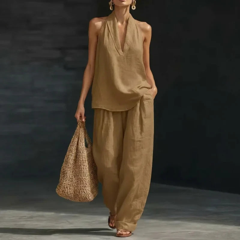 Conjunto Elegante de Dos Piezas con Textura de Lino